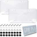 2 Pack License Plate Protector, Plate Cover for Car Plastics Front/Rear License Plate Covers (Transparent D)