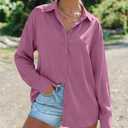 Womens Oversized Button Down Shirts Long Sleeve Chiffon Blouse Tops, Purple (Purple, M)