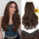ALXNAN Long Wavy Layered Clip in Hair Extensions for Women, Synthetic Full Head Hairpieces 20 Inch Chocolate Brown