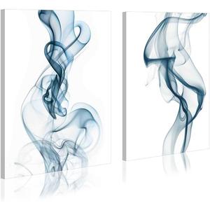 Abstract pictures painting canvas - 2 Piece Blue Smoke Abstract Wall Art for Living Room Bedroom Office Wall Deocr (11"x16"x2)