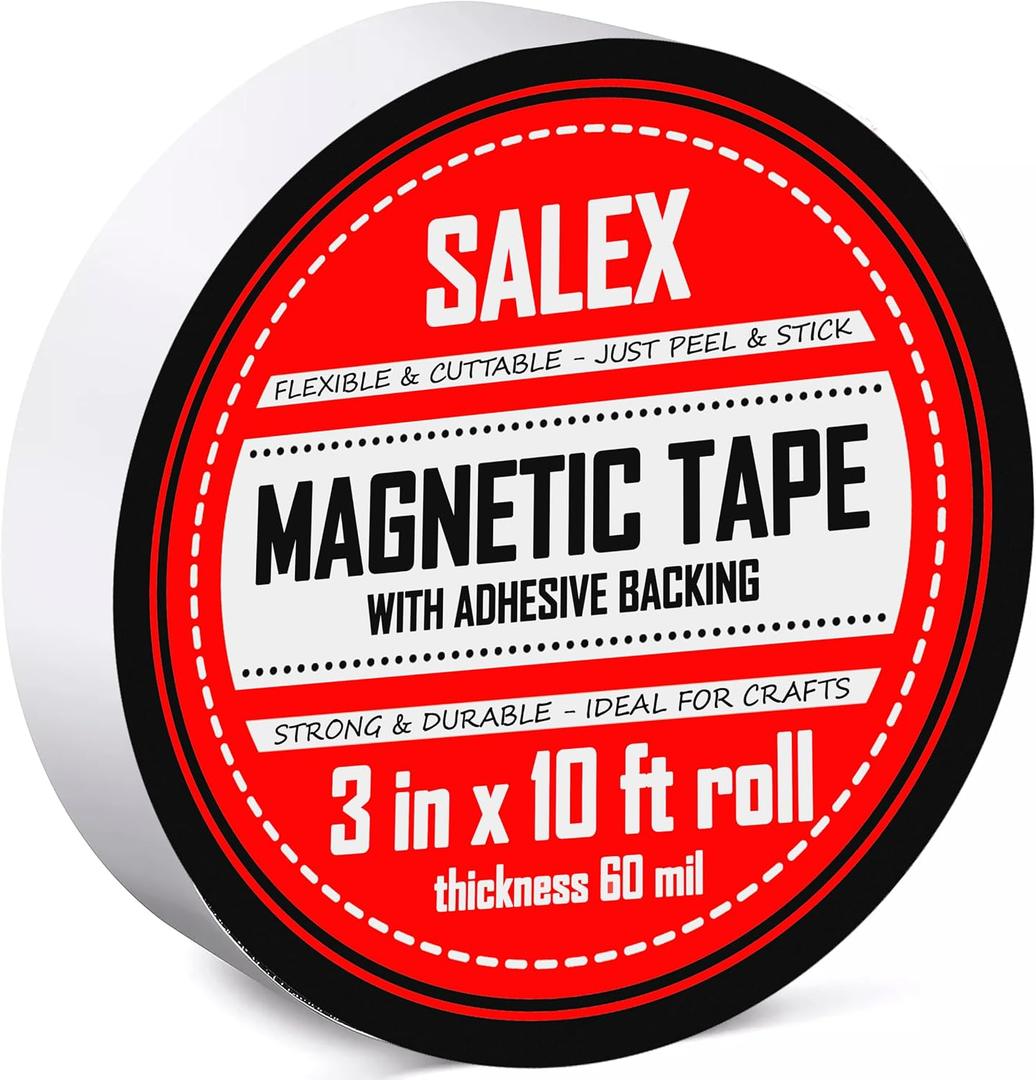 Magnetic Tape with Adhesive Backing 3 inch Wide - Thick 60 mil Magnet Tape Roll to Make Sticky Magnet Strips, Strong Squares, Dots, Flexible Sheets, Cutting Own Fridge Magnets, Crafts