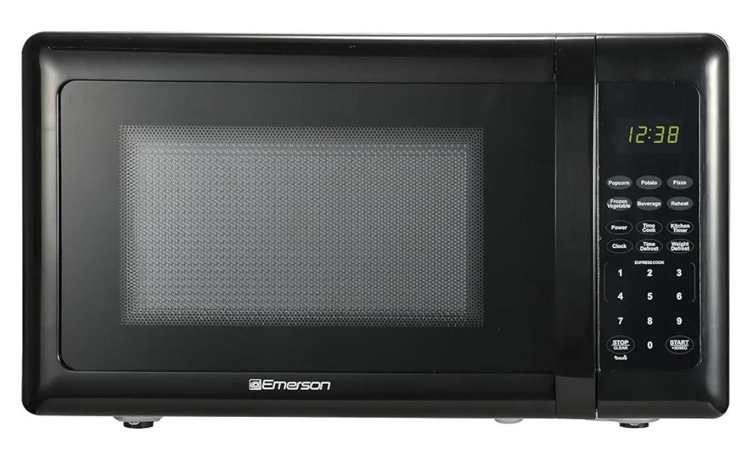 Emerson MW7302B Compact Countertop Microwave Oven with Touch Control, LED Display, 700W, 10 Power Levels, 6 Auto Menus, Glass Turntable and Child Safe Lock, 0.7 Cu., Ft. Black