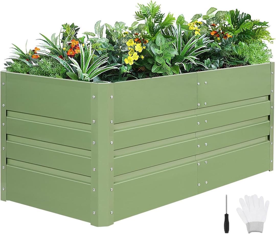 1MORE Raised Garden Bed -Galvanized Planter Box for Outdoor Gardening and Planting, Ideal for Vegetables and Plants.Green-1Pcak (1pack-4X2X1.8)