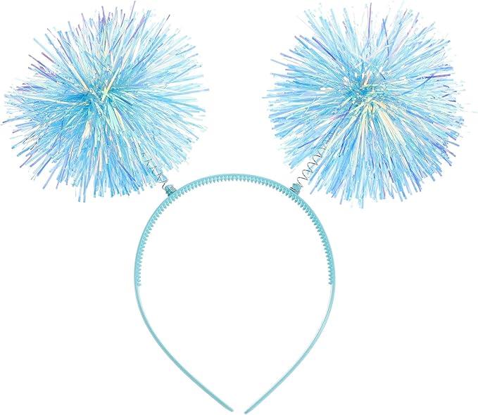 4 prs Tinsel Pom Pom Headband Fluffy Ball Hair Loop Blue Feathers Headwear for Costume Cosplay Party School Festivals Assorted Colors