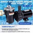 1.5 HP Swimming Pool Pump Compatible with Hayward Powerflo LX W3SP1580X15, 1-1/2 HP Single Speed Pool Pump for Above Ground and On Ground Pools, with Cord | 115V, 11.2 AMPS, 1 PH, 3450 RPM, 48Y Frame