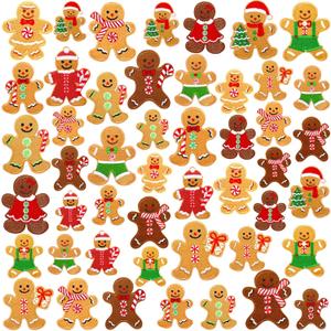 Tigeen 48 Pcs Gingerbread Patches Christmas Iron on Patches Bulk for Hats Clothes Sew on Applique DIY Accessory for Backpack Pants Jeans