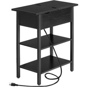 HOOBRO Side Table, Flip End Table with Charging Station and Shelves, USB Ports & Power Outlets, Narrow Nightstand for Small Spaces, Stable and Sturdy, for Living Room, Black BK341BZ01