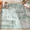 Eleisa Modern Abstract 3.5'×10' Area Rug for Living Room, Green & Ivory, Non-Slip Stain Resistant Washable Rug, Abstract Vintage Home Decor Carpet for Bedroom, Kitchen, Dining Room