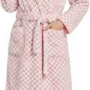 PJGGZ Checkered Hooded Bathrobe for Women, Lightweight Microfiber Towel Material Quick Dry Soft Absorbent Y2K Trendy Robe (Pink, L)