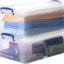 Superio Storage Bins with Lids, Clear Plastic Containers for Organizing, Stackable Totes, BPA Free, Odor Free, Organizer Boxes for Home, and Dorm (2 Pack, 22.7 Qt)