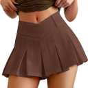 SOFIA'S CHOICE Women Sexy Pleated Mini Skirts Summer A Line Flare Skater SkirtBronze Small