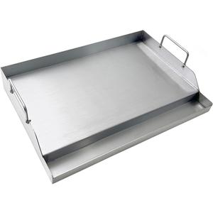 Direct Store Parts DS126 Stainless Steel BBQ Cooking Griddle, Universal Flat Top Griddle with 2 Handles for Most Gas Grills, W18"D12.5"H2.75", Heavy Duty Stainless Steel Griddle 1pc, Middle size
