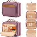 Travel Hanging Toiletry Bag for Women, with Jewelry Organizer Compartment, Medium Waterproof Hanging Makeup Accessories, Cosmetic Essentials, Toiletries Dopp Kit Set with Trolley Belt, Dark Purple