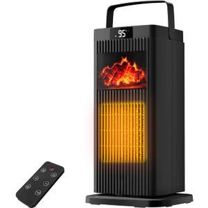Space Heater for Indoor Use, 1500W Portable 13.78" Electric Heater with Thermostat, Fast Heating, 45 Oscillation, 12H Timer, Quiet & Safe 3D Flame Fireplace Ceramic Heater for Bedroom Office Home