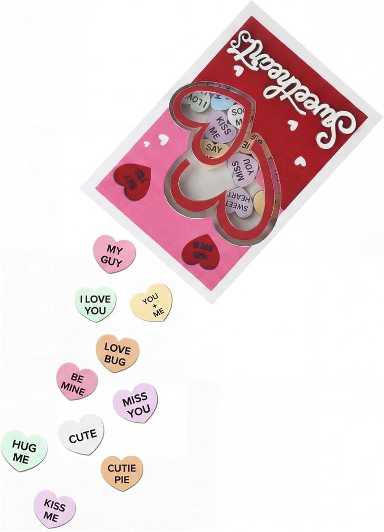 Kathfly Valentine's Day Wooden Sweetheart Candy Box Shaker Conversation Hearts Candy Box Decor for Exchange Seasonal Gifting Imitation Heart-shaped Candies Decor Word Stack for Lover Couple Gift