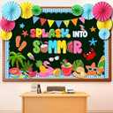 Eersida 73 Pcs Summer Bulletin Board Decorations with Paper Fans Summer Beach Classroom Bulletin Board Set Palm Fruits Ice Cream Slippers Cutouts for Tropical Hawaii Holiday School Home Wall Decor