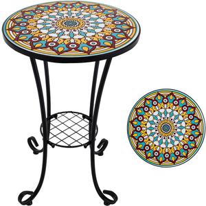 Mosaic Outdoor Side Table Small Round Patio Table Plant Stand
21" Accent End Table with 14" Ceramic Tile Top for Small Spaces Porch Pool Garden Decor Indoor Living Room Bedroom Balcony
