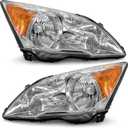 Headlight Assembly for Honda CR-V 2007 2008 2009 2010 2011 Headlamp With Chrome Housing Amber Reflector (Driver & Passenger Side)