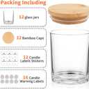 SUPMIND 12 Pack Glass Candle Jars-10oz Clear Empty Candle Jars with Bamboo Lids and Sticky Labels, Bulk Candle Jars for Making Candles Containers - Dishwasher Safe