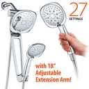 AQUABAR High Pressure Square 3-way Luxury Spa Combo System with Adjustable 18" Extension Arm for Easy Reach & Mobility - Use 7.5" Rain & Handheld Shower Head Separately or Together/All-Chrome Finish