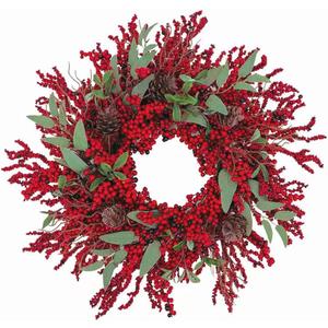 20 inch red Berry Christmas Wreath for Front Door Used for Wall, Window, Porch, Farmhouse, Indoor and Outdoor Home Decoration