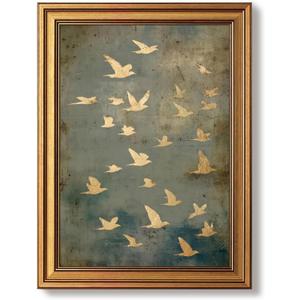 Vintage Gold Framed Wall Art Flying Bird Pictures Wall Decor 16x24 Inch | Modern Abstract Landscape Paintings, Nature Canvas Prints, Minimalist Artwork for Bedroom Living Room Bathroom Hallway