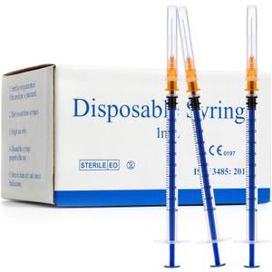 100 Pack 1ml 25Ga 1" Syringe with Needle,1ML Syringes 25G, Scientific Supplies, Disposable Individually Wrapped 2 Pack