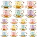 Teenyyou Set of 18 Tea Cups and Saucers Tea Party Decorations Floral Porcelain 5.4 oz British Gift for Women Birthday Party, Church, and Mother's Day (Vintage Style)