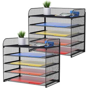 2 Pack Legal/A4/Letter Size Desk Paper Organizer Desktop File Organizer Document Sorter, 5 Tier Mesh Letter Tray File Folder Holder Office Accessories Organization