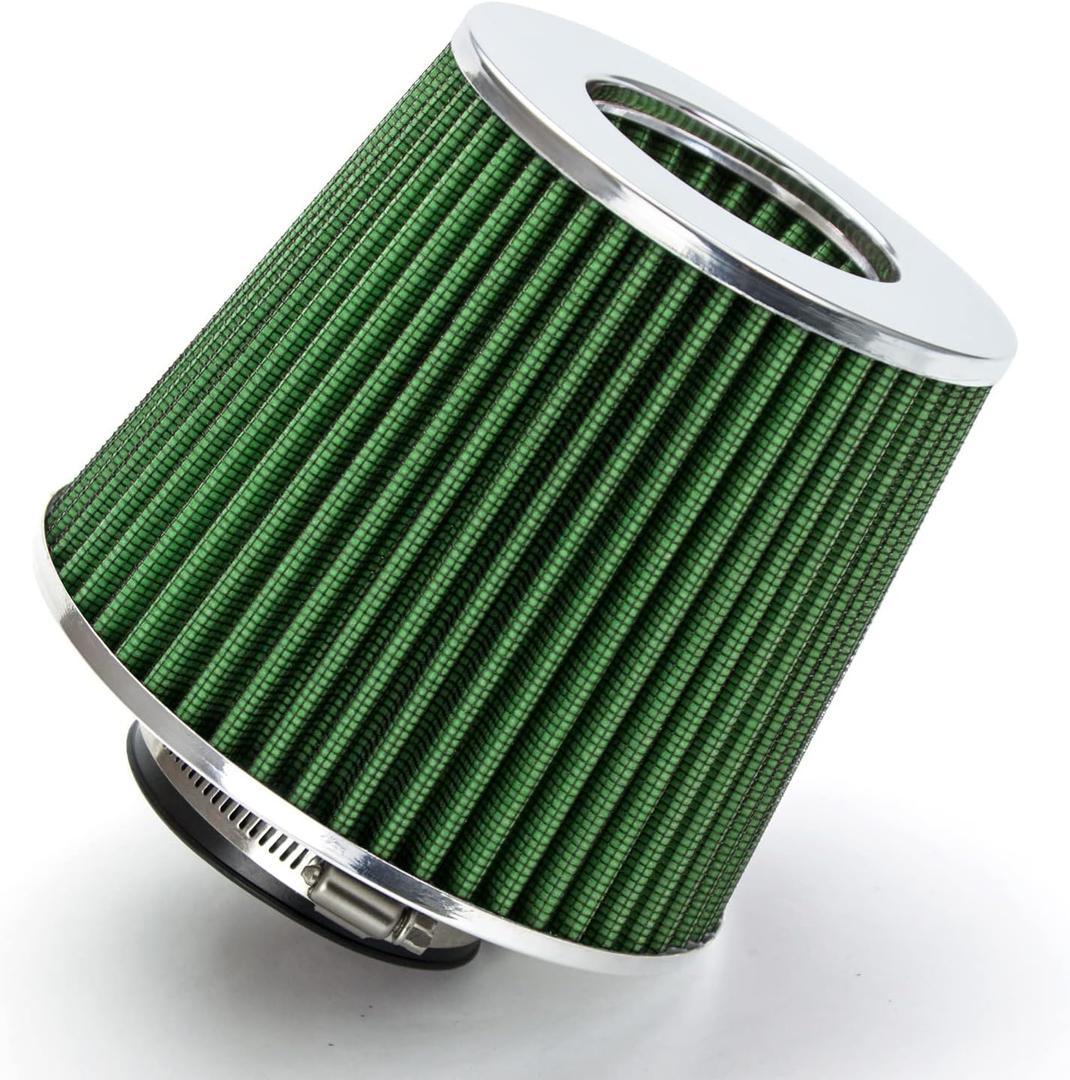 GREEN Inlet Cold Air Intake Cone Replacement Performance Washable Clamp-On Dry Air Filter (2.75")