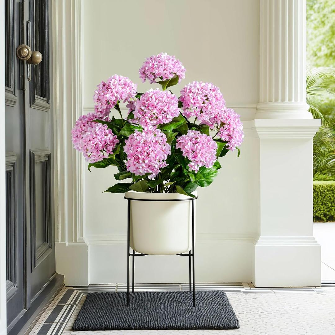 2 Set Artificial Hydrangea for Outdoors ﻿27.6 Inch Bush Faux Hydrangea Flowers with UV Resistant Design Large Potted Plant for Front Porch Garden Patio Decor (Pink)