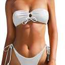 ZAFUL Women O Ring Bandeau Bikini Set, Strapless Swimsuit Tie Bikini High Cut 2 Pieces Bathing Suit M