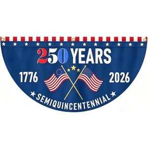 3 x US Patriotic Bunting Flag 6 x 3 Ft, 250th Anniversary Half Circle Banner, Fade Resistant Fourth of July Decor for Independence Day, Memorial Day, Indoor Outdoor Porch Wall Decoration