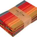 Urban Villa Kitchen Towels Cuisine Stripes Premium Quality 100% Cotton Dish Towels Mitered Corners Ultra Soft (Size: 20X30 Inch) Red Multi Highly Absorbent Bar Towels & Tea Towels - (Set of 6)