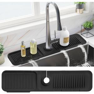 PoYang 24 Inch Faucet Mat for Kitchen Sink Splash Guard Behind Faucet, Sink Protectors for Kitchen Sink Faucet Mat Splash Guard for Kitchen Sink Area, Longer Silicone Faucet Guard Draining Mat, Black (23.6" x 5.5") PoYang 24 Inch Faucet Mat for Kitchen Sink Splash Guard Behind Faucet, Sink Protectors for Kitchen Sink Faucet Mat Splash Guard for Kitchen Sink Area, Longer Silicone Faucet Guard Draining Mat, Black (23.6" x 5.5")