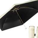 Compact Mini Umbrella for purse-Lightweight,Fold and UV Umbrella for Rain-Suitable for women, girls, kids (Beige White)