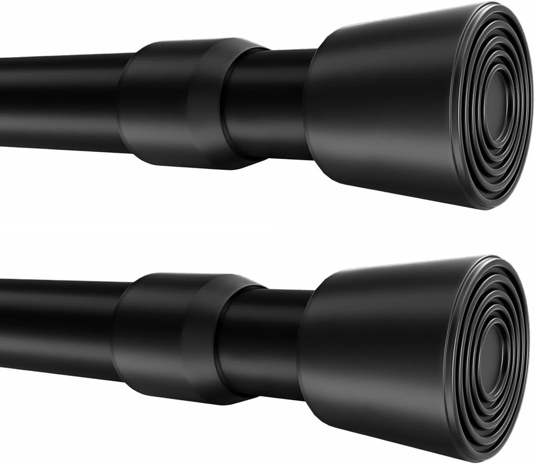 2 Pack Black Tension Rods, 53"-98" Adjustable Shower Curtain Rods, Heavy Duty No Drilling Rod, 11lbs Max Load, 1.2" End Cap, 19/22mm Tube, Metal, for Bathroom, Window, Bedroom, Doorway, Closet