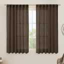 LAMIT Dark Brown Linen Curtains 54 Inch Length 2 Panels, Light Filtering Panels Back Tab and Rod Pocket Neutral Drapes for Bathroom/Window/Bedroom, 52 x 54 Inch