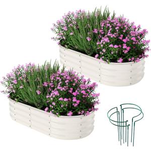 ZFHgarden Galvanized Metal Planter Raised Garden Bed Kit for Gardening Outdoor4x2x1ft 2 Planter Grow Garden Box Raised Flower BedLong Vegetable Clearance Herb Raised Garden Beds for Gardening White