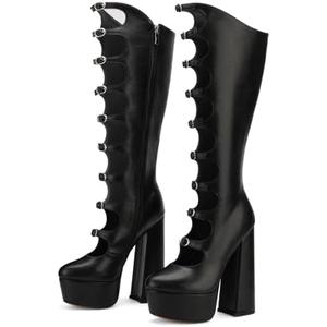 FancyQueen Platform Boots Gothic Boots for Women, Knee High Chunky Platform Heels, 8.5