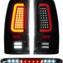 LED Tail Lights Assembly + 3rd Third Brake Cargo Lamp Fit for GMC Sierra 1500 07-13 (SL, SLE, SLT, WT), 2500HD 3500HD 07-14 (only fit 3500HD with Single Rear Wheel Model), Black Housing Smoked Lens