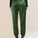 Allegra K Women's Satin Pants Drawstring Elastic Waist Straight Leg Ankle Length Dressy Joggers with Pocket X-Small Dark Green (Green, M)