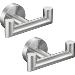 Angle Simple Towel Hook Brushed Nickel 2 PCS, SUS304 Stainless Steel Double Robe Hook, Bathroom Towel Holder, Wall Mount