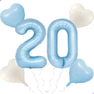Blue 20 Balloon Number Pastel Blue Birthday Party Decor for Girls Boys, 40inch Big Sky Blue Balloon Foil Mylar 20 Birthday Balloon for 20th Birthday Party Anniversary Decorations Supplies Favors