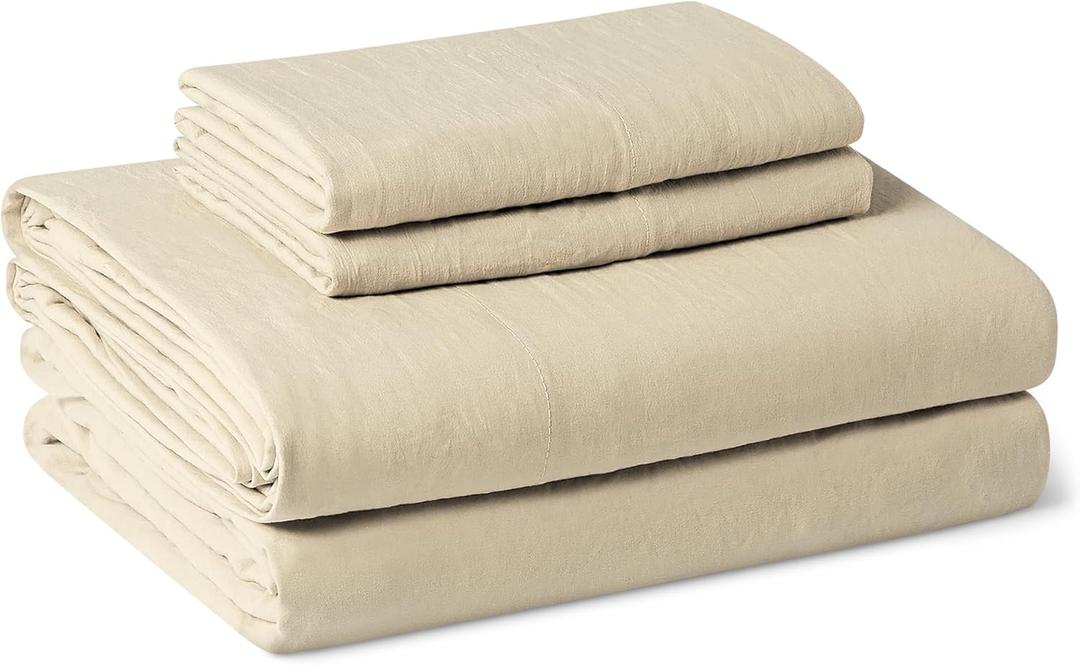 Full Bed Sheet, 4-Piece Bedding Set, Double Brushed Microfiber, Ultra Soft, Easy Care, Beige