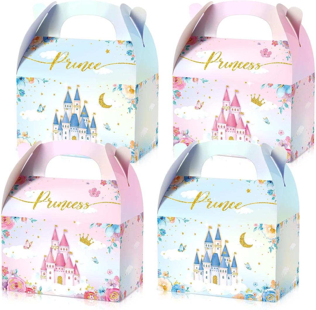 Nezyo Princess and Prince Treat Boxes - Pink & Blue Crown Cardboard Goodie Boxes for Birthday (36 Pcs,Prince and Princess)