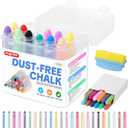 magostar Dustless Chalk for Kids with Eraser, 24 Colors NonToxic Washable Sidewalk Chalk Set for Chalkboard & Blackboard Drawing, Colored Chalk Pens