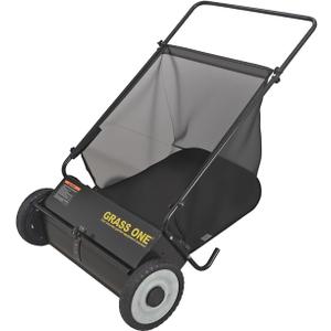 26 Inch Push Lawn Sweeper, Leaf and Grass Collector with 7 Cu.Ft Mesh Bag, 4 Spinning PP Brushes, Durable Steel Construction, Adjustable Height & Rubber Tires for Yard Cleanup