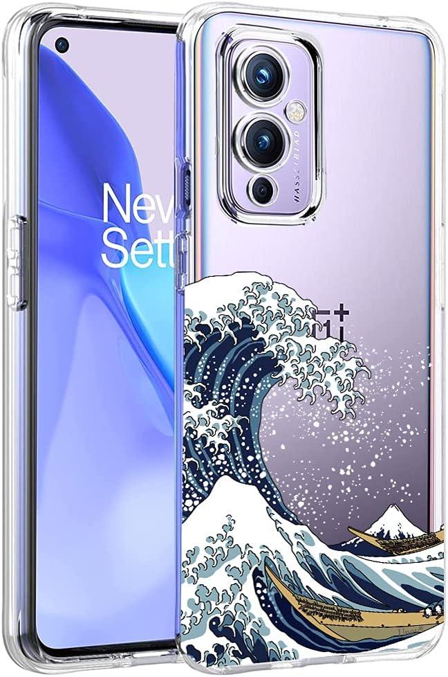 Unov Case Designed for OnePlus 9 5G, Crystal Clear Phone Case with [Anti-Slip Embossed Pattern], Shockproof Slim Protective [Anti-Yellowing TPU] Back Cover, Great Wave