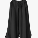 Minibee Women's Linen Pants Drawstring Waist Wide Leg Trousers with Frog Button 2X, Black